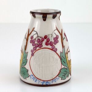 Old Mustard Pot in Faience Grey Poupon Dijon Hand Painted Snails and Berries